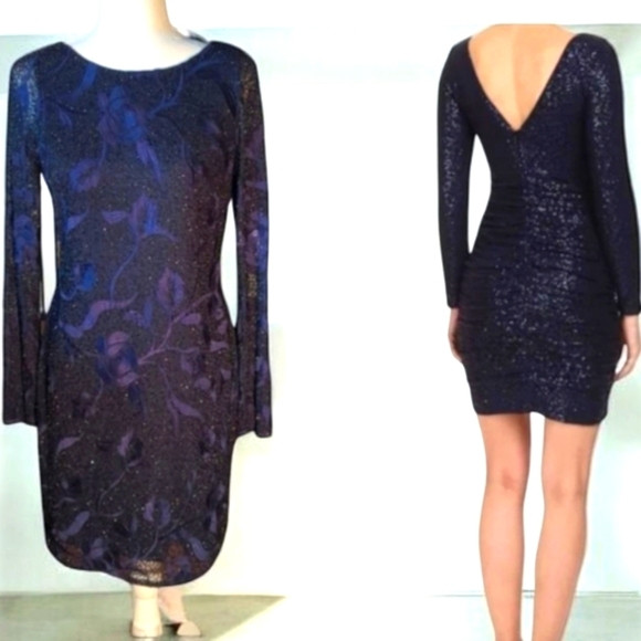 Aidan Mattox Dresses & Skirts - Aidan Mattox party low back Floral embroidery Beaded knee length dress Blue sz 8